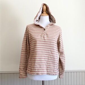 Woolrich 100% Cotton Striped Knit Hoodie Small | Pink Green Coastal Pullover